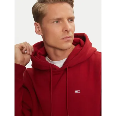 Hoodie Tommy Jeans homme Flag Embroidery Fleece rouge DM0DM20742-XIT avec drapeau brodé sur la poitrine