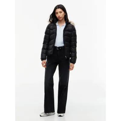 Doudoune Tommy Jeans femme Faux Fur Hood Slim noire DW0DW18312-BDS en duvet de canard avec capuche bordée de fausse fourrure