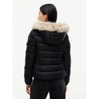 Doudoune Tommy Jeans femme Faux Fur Hood Slim noire DW0DW18312-BDS en duvet de canard avec capuche bordée de fausse fourrure
