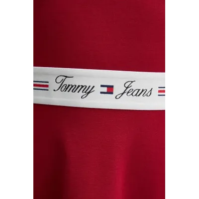 Robe Tommy Jeans femme Taping Mocknck Fit Flare rouge DW0DW18723-XIT en maille extensible avec col montant
