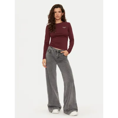 Pull Tommy Jeans femme Slim Essential Logo 2 bordeaux DW0DW18793-VLP en coton avec maille fine extensible