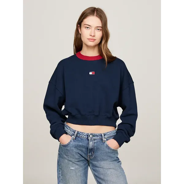 TOMMY BADGE RELAXED CROPPED SWEATSHIRT
