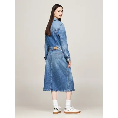 Veste en jean Tommy Hilfiger femme bleue DW0DW19633-1A5, coupe cropped, denim légèrement délavé et poches poitrine