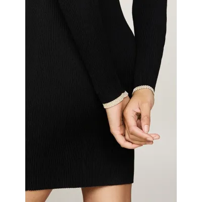 Robe pull Tommy Jeans femme noire DW0DW19836-BDS, rayures métalliques, maille côtelée, manches longues et col zippé