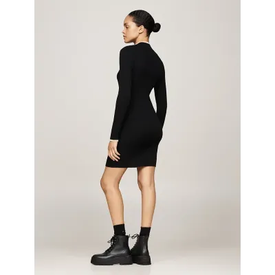 Robe pull Tommy Jeans femme noire DW0DW19836-BDS, rayures métalliques, maille côtelée, manches longues et col zippé