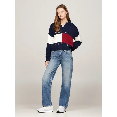 Baskets Tommy Jeans femme blanches EN0EN02510-YBS en cuir et daim, semelle mousse et logo latéral