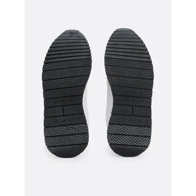 Baskets Tommy Jeans femme blanches EN0EN02510-YBS en cuir et daim, semelle mousse et logo latéral