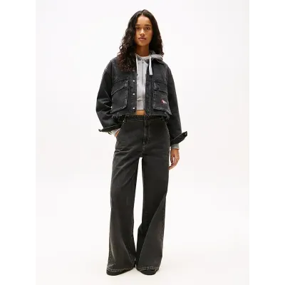 Veste en jean Tommy Jeans femme noire DW0DW20545-1BY, coupe oversize cropped, denim rigide 100 % coton et épaules tombantes