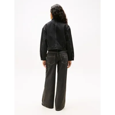 Veste en jean Tommy Jeans femme noire DW0DW20545-1BY, coupe oversize cropped, denim rigide 100 % coton et épaules tombantes