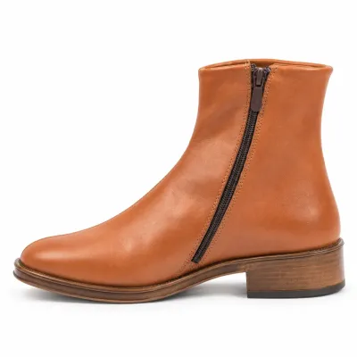 Boots femme ANDREA BRUNI AB-517-1-C en cuir camel clair avec fermeture zippée latérale et semelle contrastée