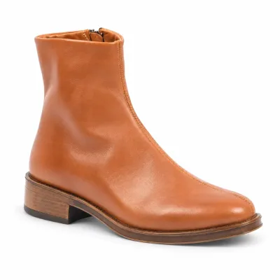 Boots femme ANDREA BRUNI AB-517-1-C en cuir camel clair avec fermeture zippée latérale et semelle contrastée