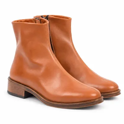 Boots femme ANDREA BRUNI AB-517-1-C en cuir camel clair avec fermeture zippée latérale et semelle contrastée