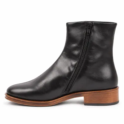 Boots femme ANDREA BRUNI AB-517-1-N en cuir noir lisse avec fermeture zippée latérale et talon bas