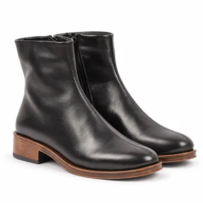 Boots femme ANDREA BRUNI AB-517-1-N en cuir noir lisse avec fermeture zippée latérale et talon bas
