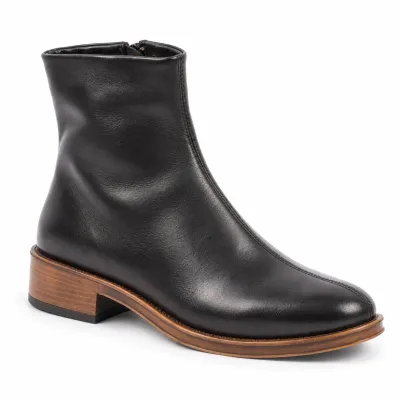 Boots femme ANDREA BRUNI AB-517-1-N en cuir noir lisse avec fermeture zippée latérale et talon bas