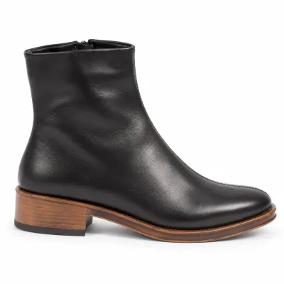 Boots femme ANDREA BRUNI AB-517-1-N en cuir noir lisse avec fermeture zippée latérale et talon bas