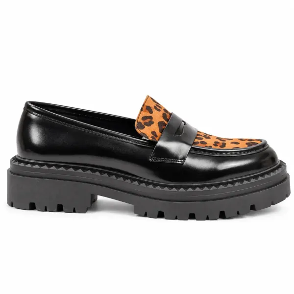 MOCASSINS FEMME NOIR ET LÉOPARD