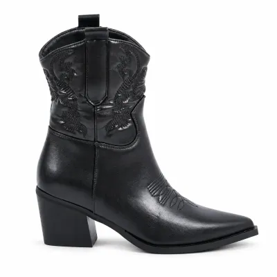 Bottines western femme noires Seline à bout pointu S-LJW-6-N
