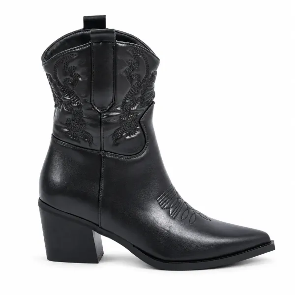 BOTTINES WESTERN FEMME NOIRES BRODÉES – SANTIAGS COURTES