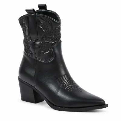 Bottines western femme noires Seline à bout pointu S-LJW-6-N