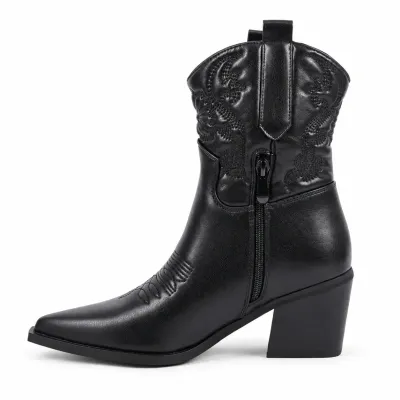 Bottines western femme noires Seline à bout pointu S-LJW-6-N