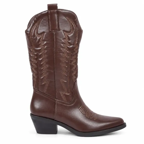 SANTIAGS FEMME MARRON BRODÉES – BOTTES WESTERN