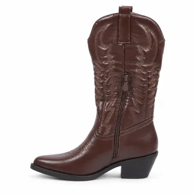 Santiags femme marron brodées Seline S-LJW-5-M
