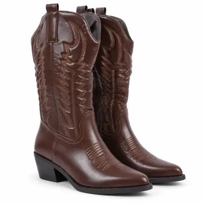 Santiags femme marron brodées Seline S-LJW-5-M