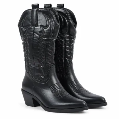 Santiags femme noires brodées Seline S-LJW-5-N