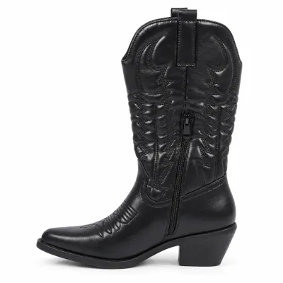 Santiags femme noires brodées Seline S-LJW-5-N