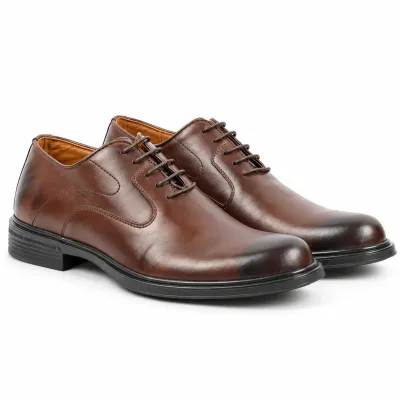 Chaussures de ville homme MAXIMS SHOES MX-207-M en cuir marron, à lacets, avec bout arrondi