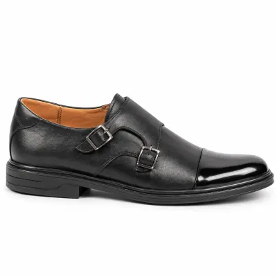 Chaussures de ville homme MAXIMS SHOES MX-209-N noires en cuir, à double boucle métallique
