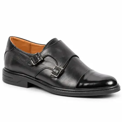 Chaussures de ville homme MAXIMS SHOES MX-209-N noires en cuir, à double boucle métallique