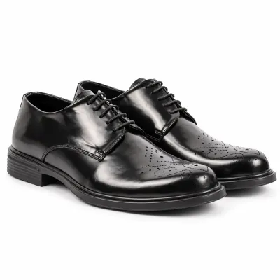 Chaussures de ville homme MAXIMS SHOES MX-215-NG noires brillantes à lacets, avec motifs perforés