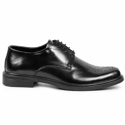 Chaussures de ville homme MAXIMS SHOES MX-215-NG noires brillantes à lacets, avec motifs perforés