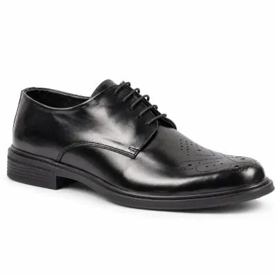 Chaussures de ville homme MAXIMS SHOES MX-215-NG noires brillantes à lacets, avec motifs perforés