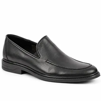 Mocassins homme MAXIMS SHOES MX-228-N noirs avec empeigne épurée, surpiqûres décoratives