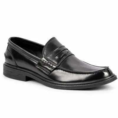 Mocassins homme MAXIMS SHOES MX-245-N noirs brillants avec patte décorative