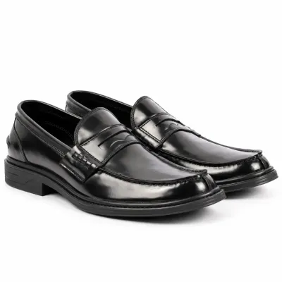 Mocassins homme MAXIMS SHOES MX-245-N noirs brillants avec patte décorative
