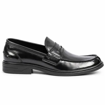 Mocassins homme MAXIMS SHOES MX-245-N noirs brillants avec patte décorative