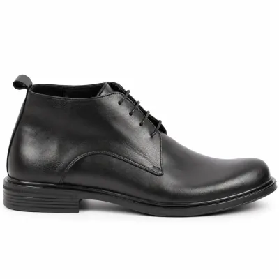Bottines homme MAXIMS SHOES MX-226-N noires à lacets avec tige montante, bout arrondi et semelle noire