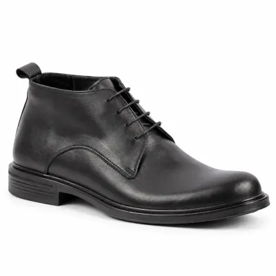 Bottines homme MAXIMS SHOES MX-226-N noires à lacets avec tige montante, bout arrondi et semelle noire