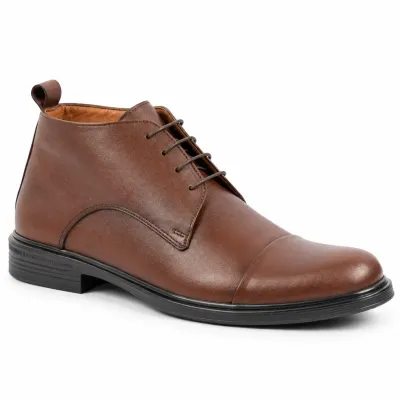 Bottines homme MAXIMS SHOES MX-227-M marron à lacets, tige montante, bout arrondi et semelle extérieure noire
