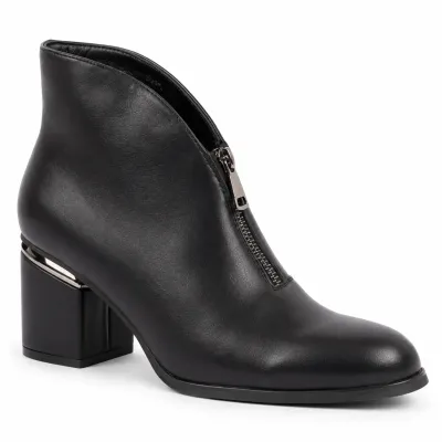 Bottines noires pour femme référence S-PDW-6-N avec talon bloc de 6,5 cm et fermetures éclair métalliques