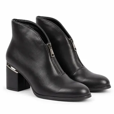 Bottines noires pour femme référence S-PDW-6-N avec talon bloc de 6,5 cm et fermetures éclair métalliques