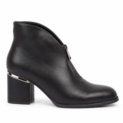 Bottines noires pour femme référence S-PDW-6-N avec talon bloc de 6,5 cm et fermetures éclair métalliques