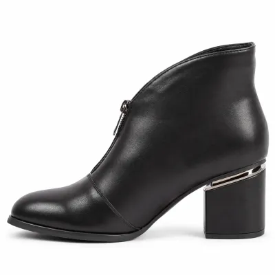 Bottines noires pour femme référence S-PDW-6-N avec talon bloc de 6,5 cm et fermetures éclair métalliques