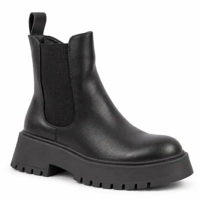 Bottines noires pour femme S-PDW-67-N avec semelle crantée épaisse, fermeture éclair latérale et empiècement élastiqué