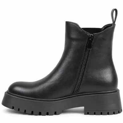 Bottines noires pour femme S-PDW-67-N avec semelle crantée épaisse, fermeture éclair latérale et empiècement élastiqué