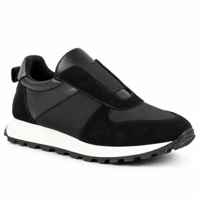 Baskets femme Pas à Pas PP-X3-N en cuir noir avec empiècements contrastés et semelle en caoutchouc